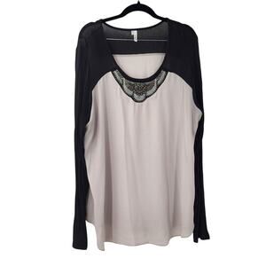 STUDIO Y Beaded Neck Semi-Sheer Top - Women's XXL